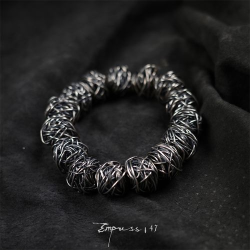 empress47 around暗黑先锋特别款钢丝球手镯男925银小众设计手链