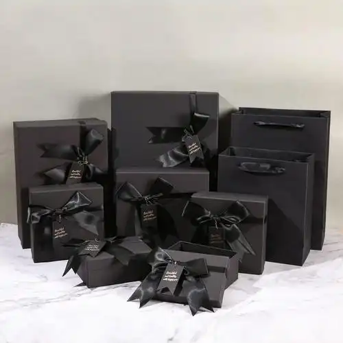 黑色蝴蝶结礼品盒批发生日礼物盒空盒情人节正方形天地盖包装纸盒