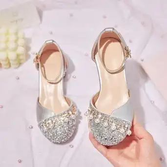 夏季凉鞋女童公主鞋儿童水晶高跟鞋皮鞋中大童表演出鞋女孩礼服鞋