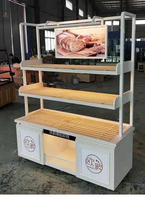 面包柜边柜多层实木陈列柜蛋糕店货架展柜面包架面包展示柜中岛柜长