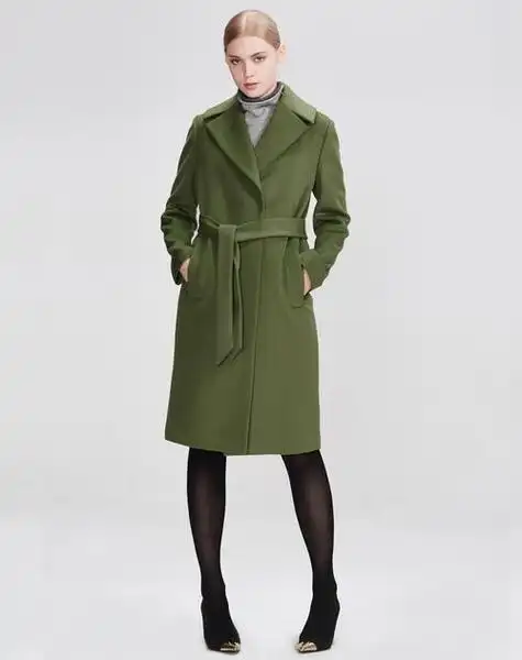 褐绿色优雅大方羊毛浴袍大衣