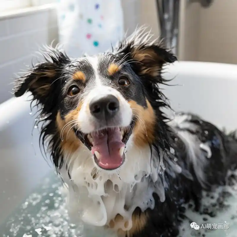 萌翻了!泡泡浴中的狗狗笑容满满!