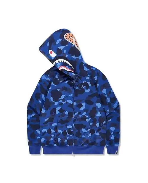 bape官方联名aape潮牌鲨鱼秋季迷彩连帽外套男士重磅情侣款拉链夹克