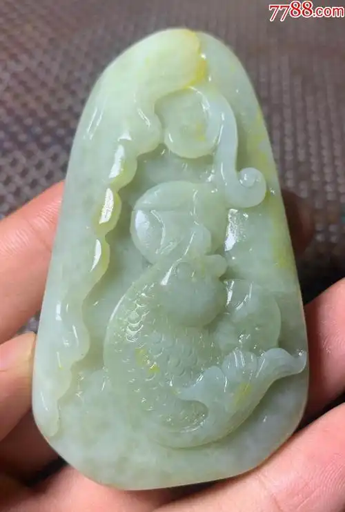 和田玉手雕鲤鱼金钱连年有余手把件804616mm982gzz