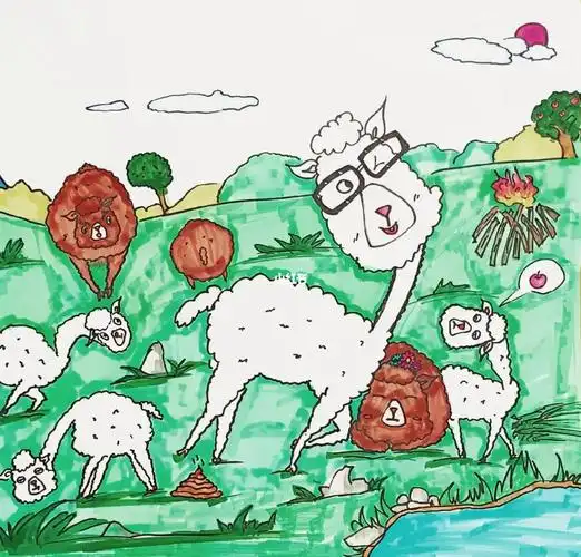 幼儿园大班小朋友都可以画的羊驼07哟#创意美术儿童画  ##儿童画