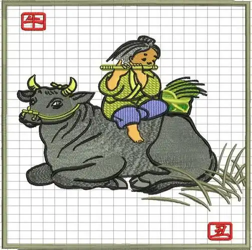 十二生肖之牛_刺绣图_emb版带绣花花样版带下载-会员免费绣花图案下载