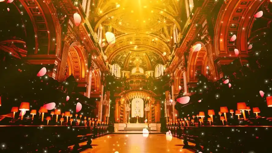 舞台素材-鲜花环绕的金碧辉煌宫殿舞台视频背景素材