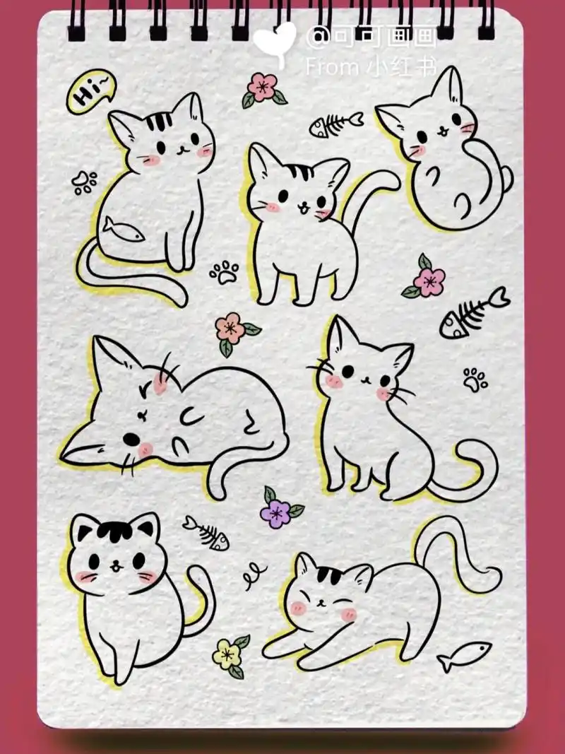 可爱简单小猫咪简笔画动物手帐素材零基础