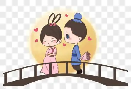 q版手绘卡通七夕节古装情侣牛郎织女素材图片