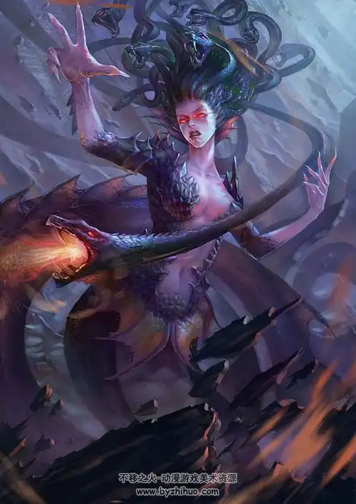 游戏角色素材人首蛇身美杜莎角色原画设定参考166p