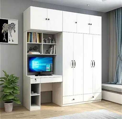 电脑桌衣柜一体书柜桌家用学生写字书桌小户型卧室多功能组合柜子