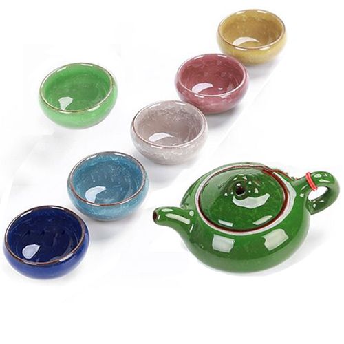 冰裂茶具一壶六杯多彩六色紫砂茶具功夫茶具套装整套陶瓷茶壶茶杯