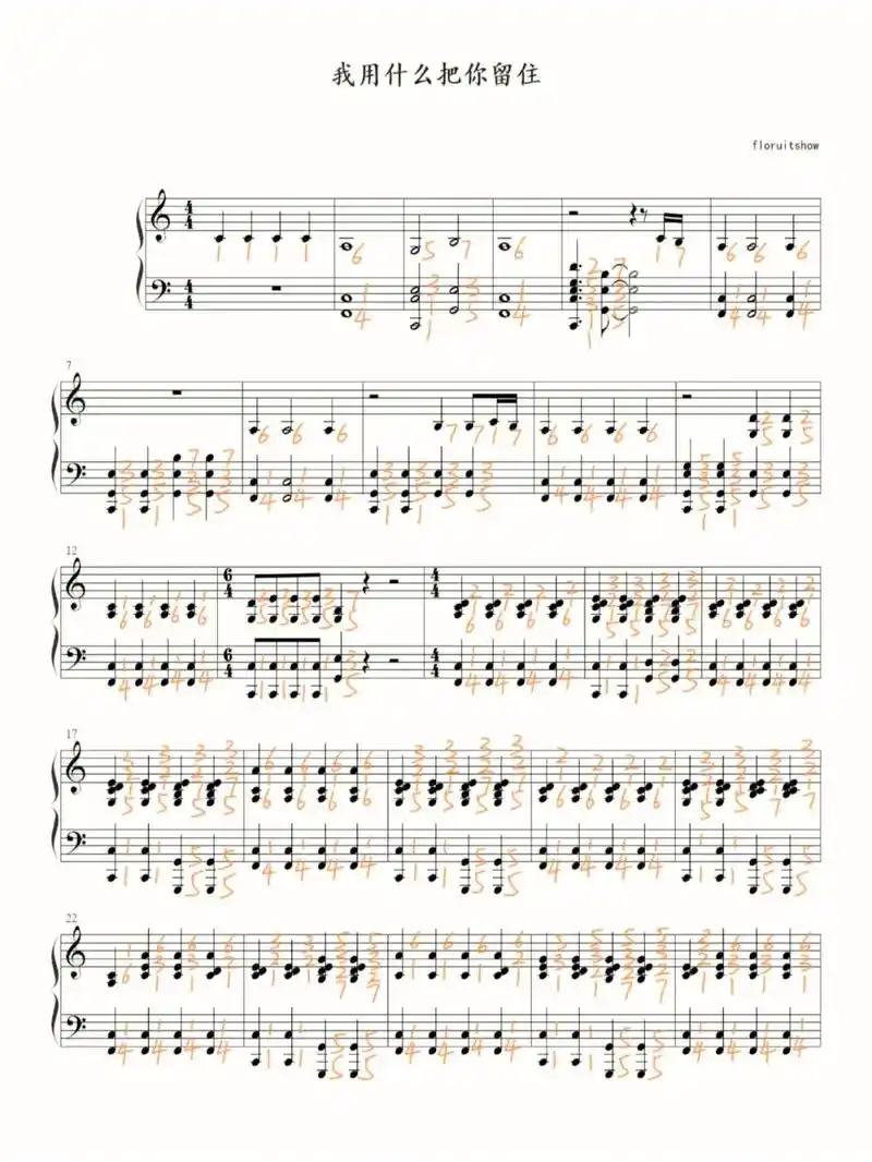 《我用什么把你留住》钢琴谱.
