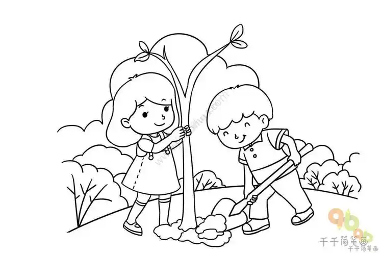 小朋友爱劳动植树我最行植树节主题简笔画