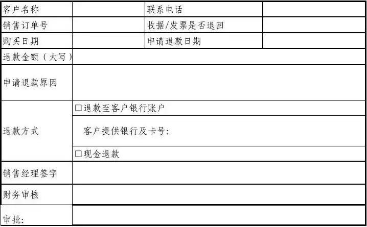 免费文档 所有分类 表格/模板 表格类模板 退款申请表 客户名称 销售