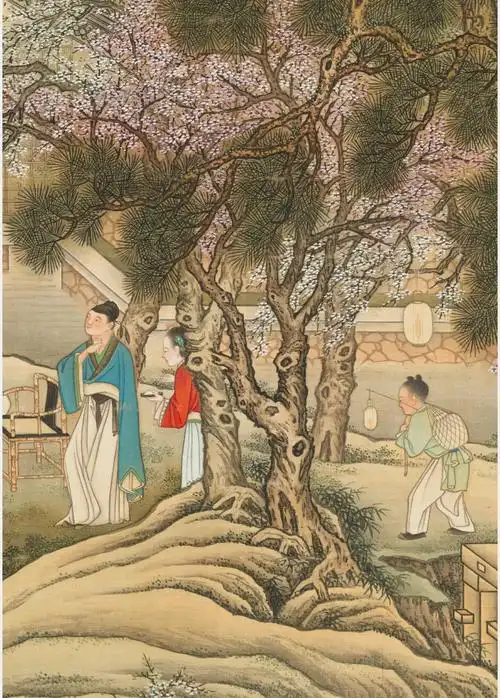 清代画家冷枚《春夜宴桃李园图》 绢本设色画,尺寸:纵188.4厘米,横95.
