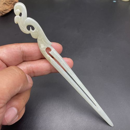 和田玉青白玉镂空凤头发簪发饰头饰玉簪子古风汉服盘头装扮玉簪子