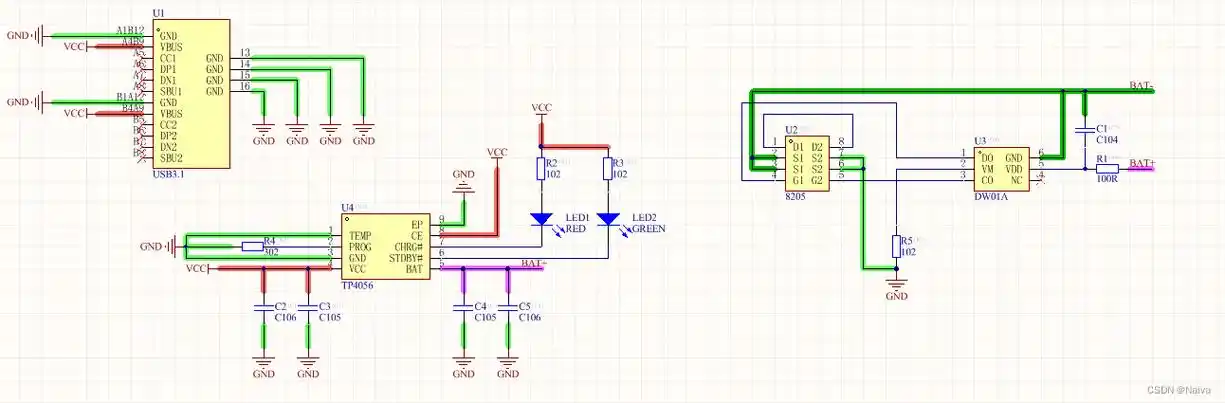 锂电池充电/保护ic :tp4056 1a线性锂离子电池充电器(dw01a /fs8205a)