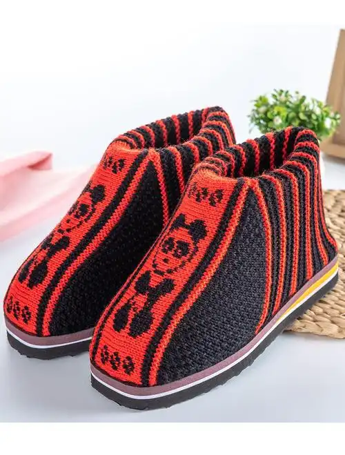 反季甩卖男女保暖防滑泡沫底手工保暖毛线鞋编织成品女士棉拖鞋女