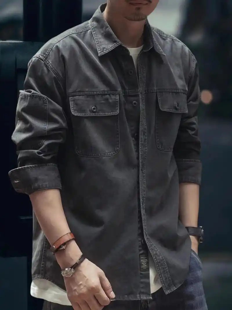 硬汉美式复古衬衣来袭!型男们,这款美式复古工装长袖衬衫,秋冬