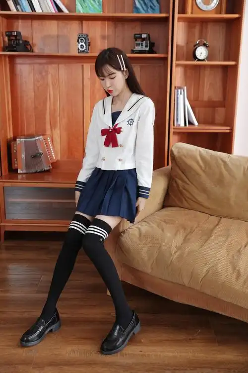 过膝袜秋冬长筒棒球高筒袜全棉日系学生袜女袜长筒袜船锚三杠过膝白色