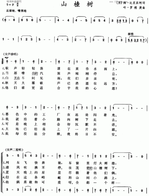 山楂树简谱黑鸭子_山楂树黑鸭子合唱简谱