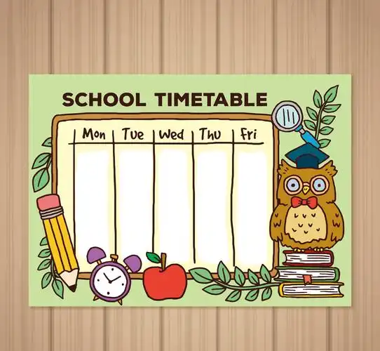 可爱猫头鹰校园课程表矢量素材