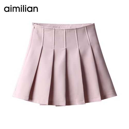艾米恋学院风雪纺粉色百褶裙夏季女高腰a字伞裙防走光短裙半身裙