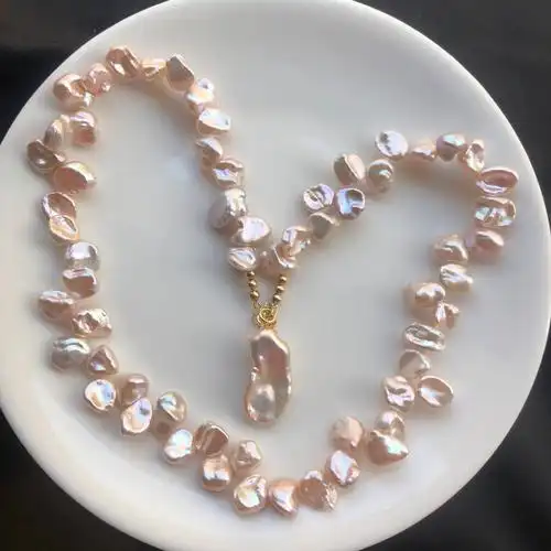 超美金粉色花瓣巴洛克异形珍珠花瓣两戴款吊