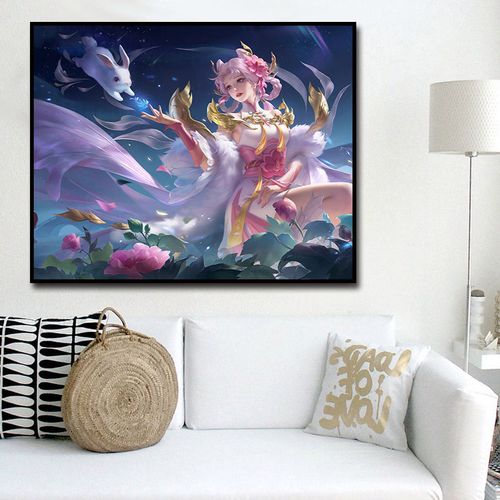 王者荣耀油画填色嫦娥-拒霜思花期如故不负相约手工diy房间油彩画