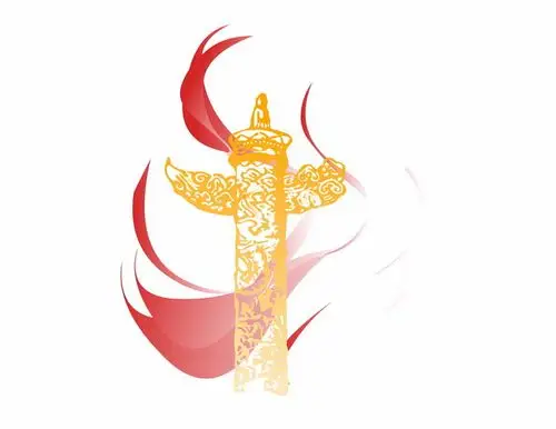 金色镂空线条华表和红色丝带装饰723231png图片素材