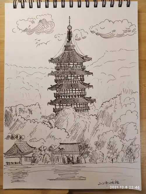 雷峰塔钢笔画练习