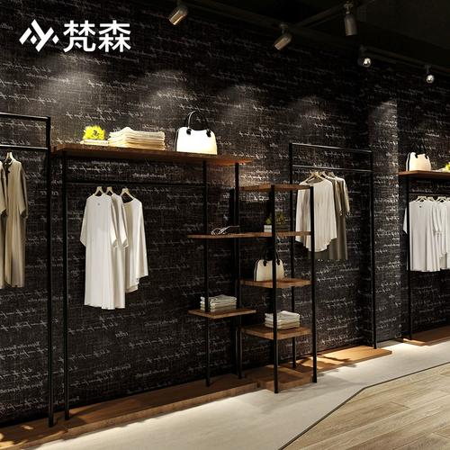 复古黑色英文字母墙纸美发店背景墙服装店壁纸店铺装修非自粘酒吧