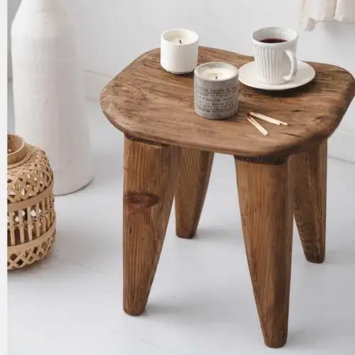 润家家居日式侘寂松木茶几可移动沙发床头几小茶几