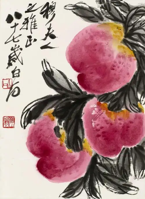 0548寿桃镜心设色纸本