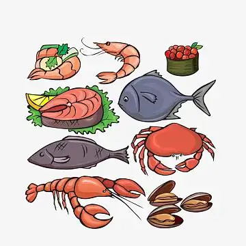 卡通海鲜大餐食材素材