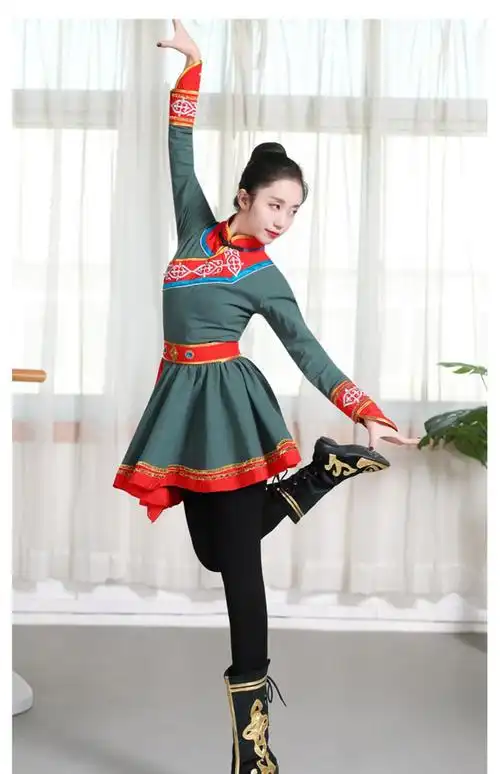 民族舞服装成人女舞台艺考练功习服装新款蒙古藏族舞蹈表演出服装3