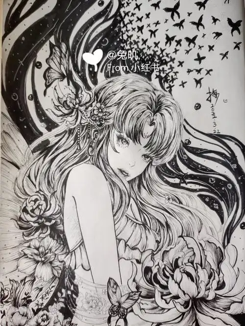 黑白人物插画手绘针管笔步骤图