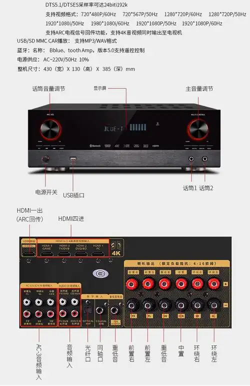 1功放机双解码dts发烧级hifi整套功率 4k点歌机f950双解码 7.