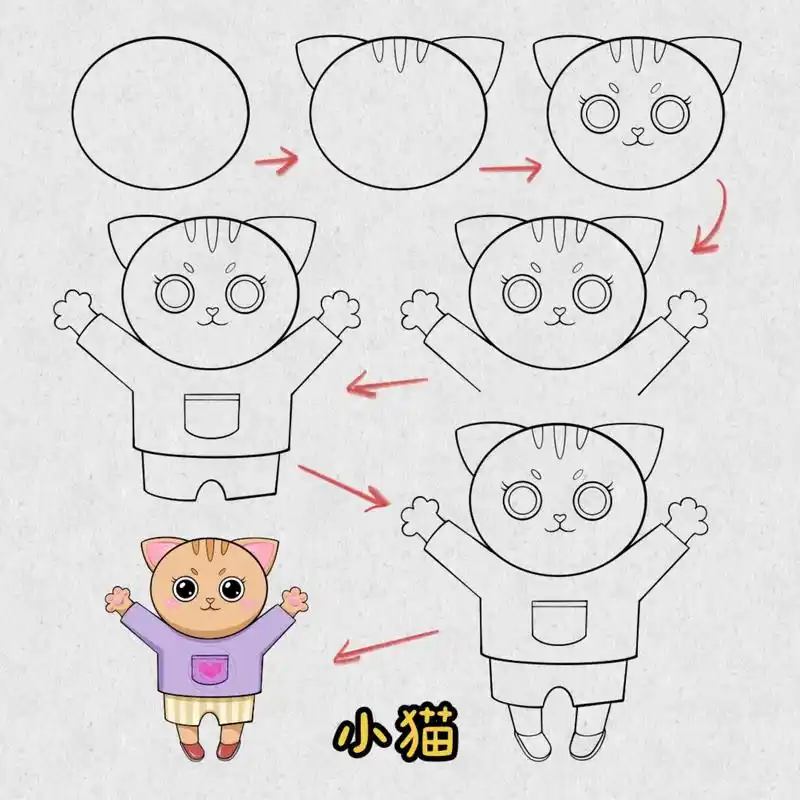 搭积木一样画只小猫咪～#创作灵感 #简笔画 #猫咪 #一起学 - 抖音