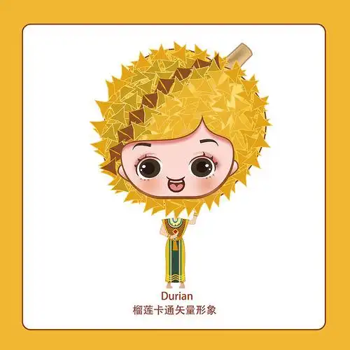 6款榴莲卡通手绘水果可爱插画