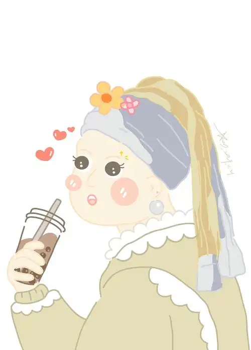 喝珍珠奶茶的少女