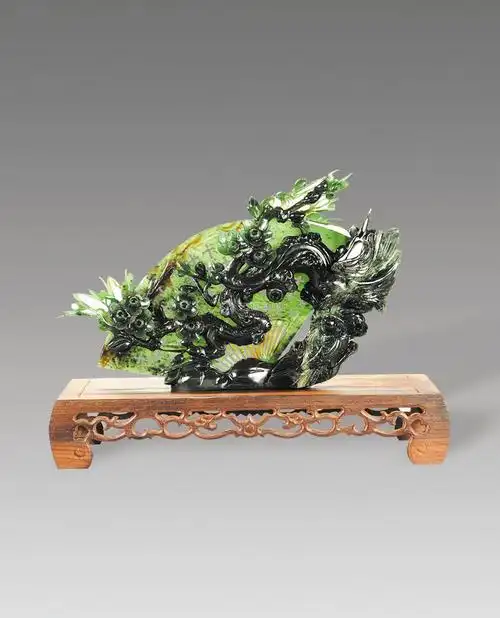 泰山碧玉喜鹊梅花摆件-艺狐在线