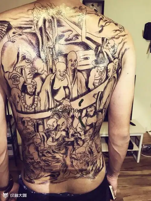 满背十八罗汉_纹身图案手稿图片_张超的纹身作品集