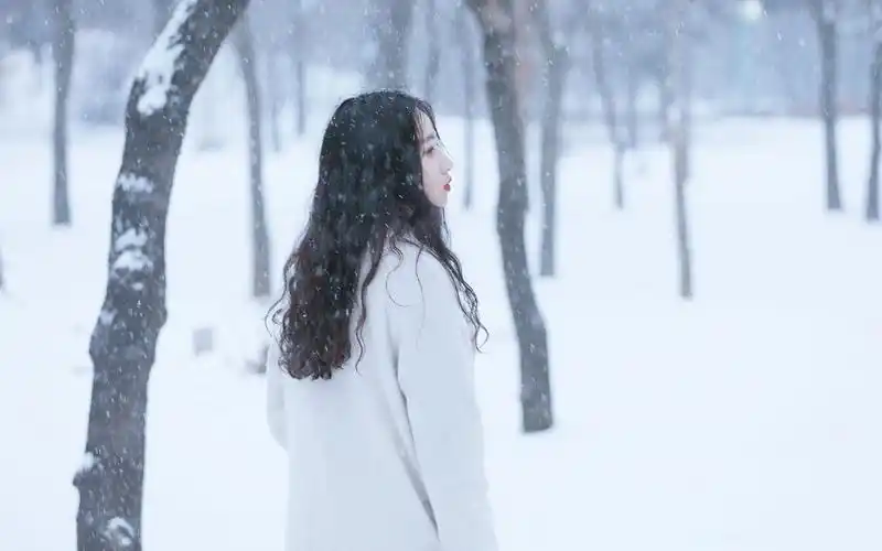 性感长发美女冬日雪中漫步唯美高清壁纸