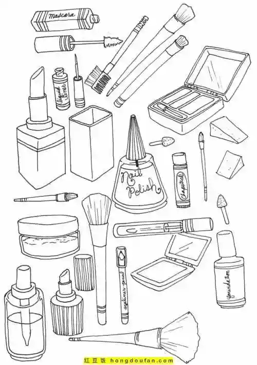 10张化妆公主口红香水腮红bb霜卡通简笔画