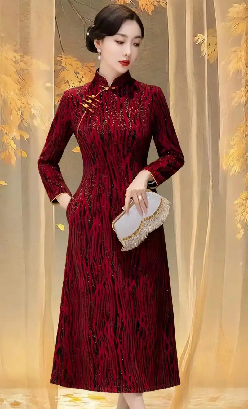 贵夫人改良旗袍连衣裙女遮肚洋气高档婆 - 抖音