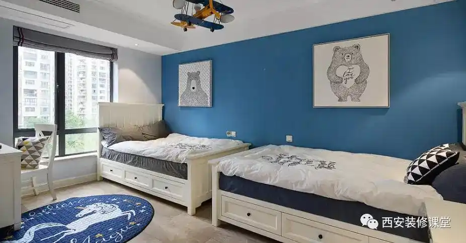一间房两张床,二胎儿童房布置