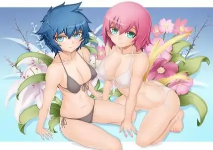 蓝头发,大个子,胸部,比基尼,动物