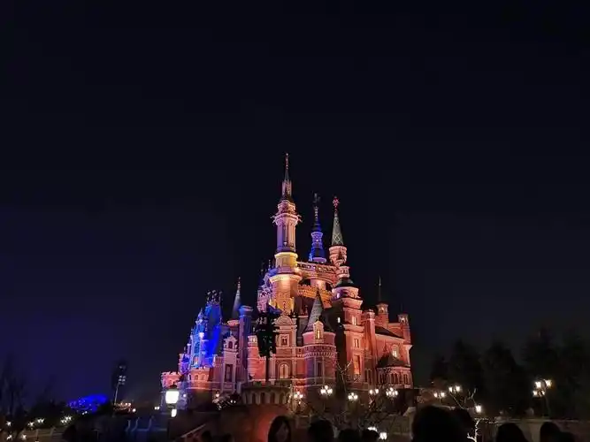 晚上的迪士尼城堡.
